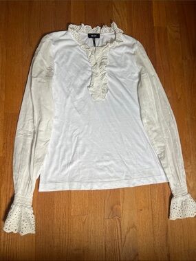 Me + Em White Lace-Trim Long Sleeve Top